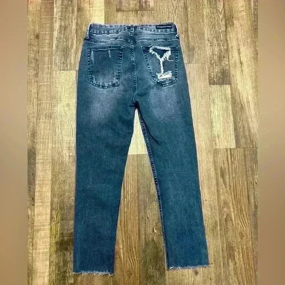 Umgee LA trendy distressed indigo skinny leg riveted button fly jeans sz 27 - Picture 3 of 6